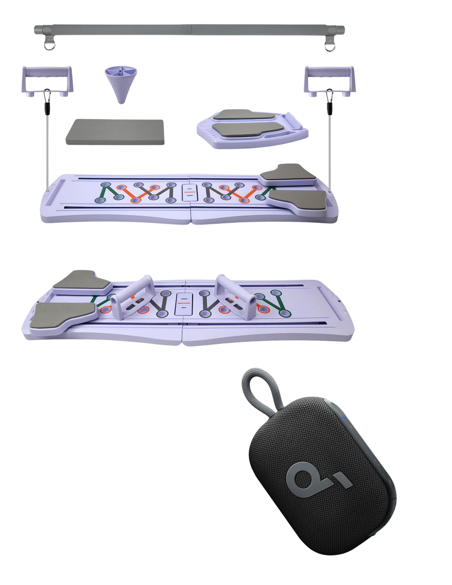 Core Strength Kit
- Pilates Reformer
- Speaker