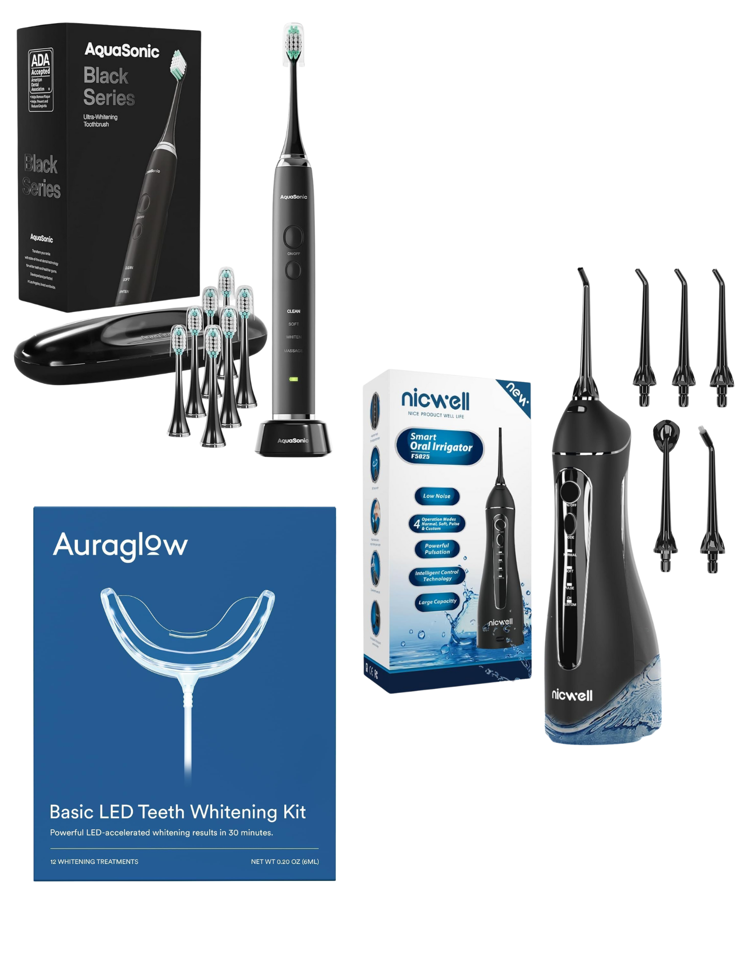 Smile Bright
- Electronic Toothbrush
- Water Flosser
- Teeth Whitening Kit